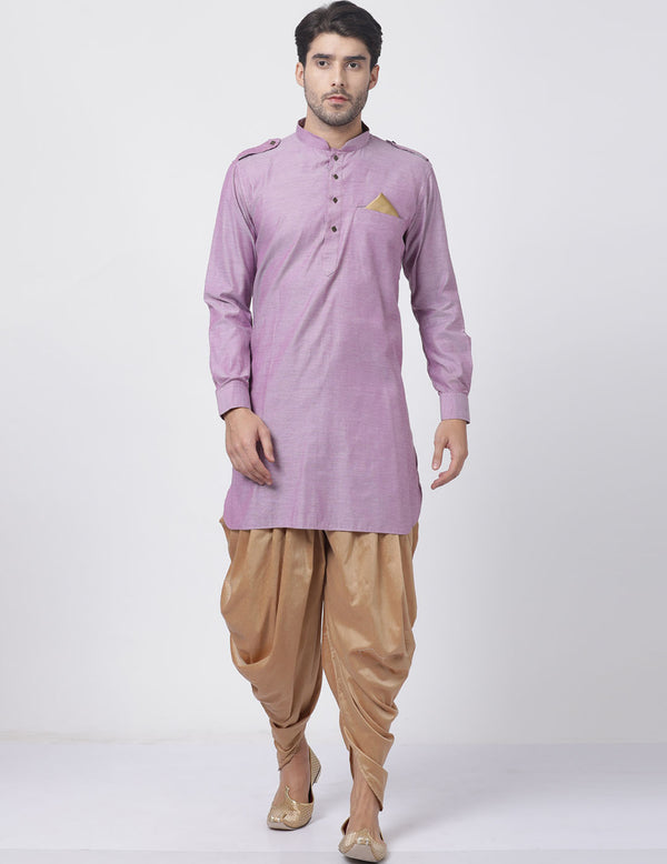 Vastramay Men's Purple Cotton Blend Kurta and Dhoti Set - Distacart