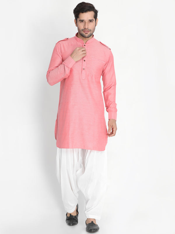 Vastramay Men's Red Cotton Blend Kurta and Patiala Set - Distacart