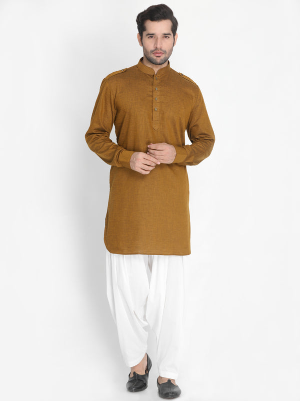 Vastramay Men's Brown Cotton Blend Kurta and Patiala Set - Distacart