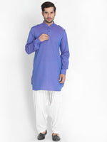 Thumbnail for Vastramay Men's Purple Cotton Blend Kurta and Patiala Set - Distacart