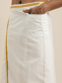 Thumbnail for Vastramay Men's Cream And White Cotton Short Kurta And Mundu - Distacart