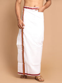Thumbnail for Vastramay Men's White And Maroon Dhoti/Mundu/Vesty - Distacart