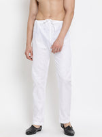 Thumbnail for Vastramay Men's White Cotton Linen Blend Pyjama - Distacart
