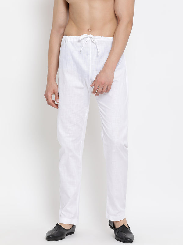 Vastramay Men's White Cotton Linen Blend Pyjama - Distacart