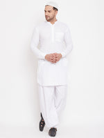 Thumbnail for Vastramay Men's White Cotton Linen Pathani Kurta Set - Distacart