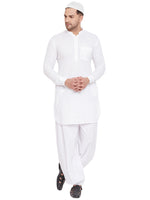 Thumbnail for VM by Vastramay Men's White Cotton Linen Pathani Kurta Set - Distacart