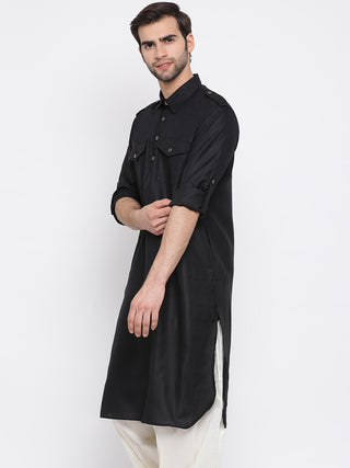 VM by Vastramay Men's Black Cotton Blend Pathani Kurta - Distacart
