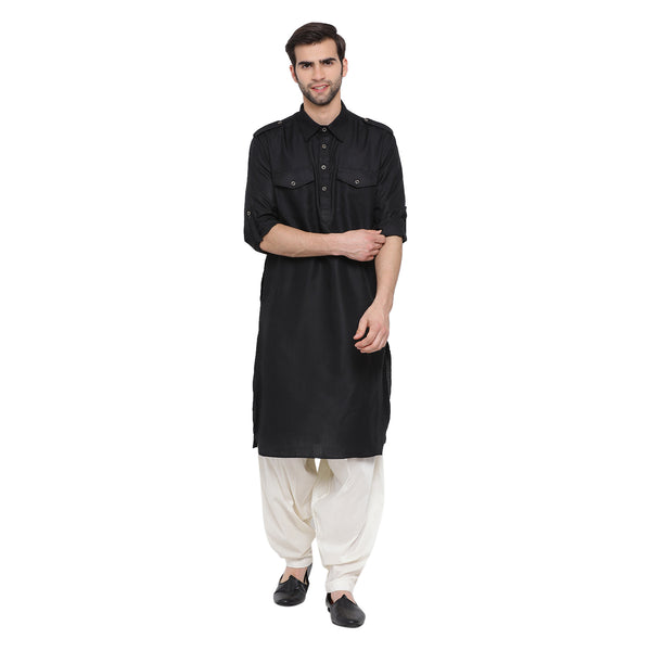 VM by Vastramay Men's Black Cotton Blend Pathani Kurta Set - Distacart