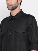 Thumbnail for VM by Vastramay Men's Black Cotton Blend Pathani Kurta Set - Distacart