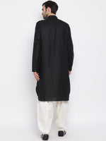 Thumbnail for VM by Vastramay Men's Black Cotton Blend Pathani Kurta Set - Distacart