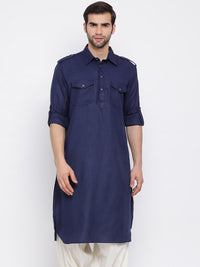 Thumbnail for Vastramay Men's Blue Cotton Blend Pathani Kurta - Distacart