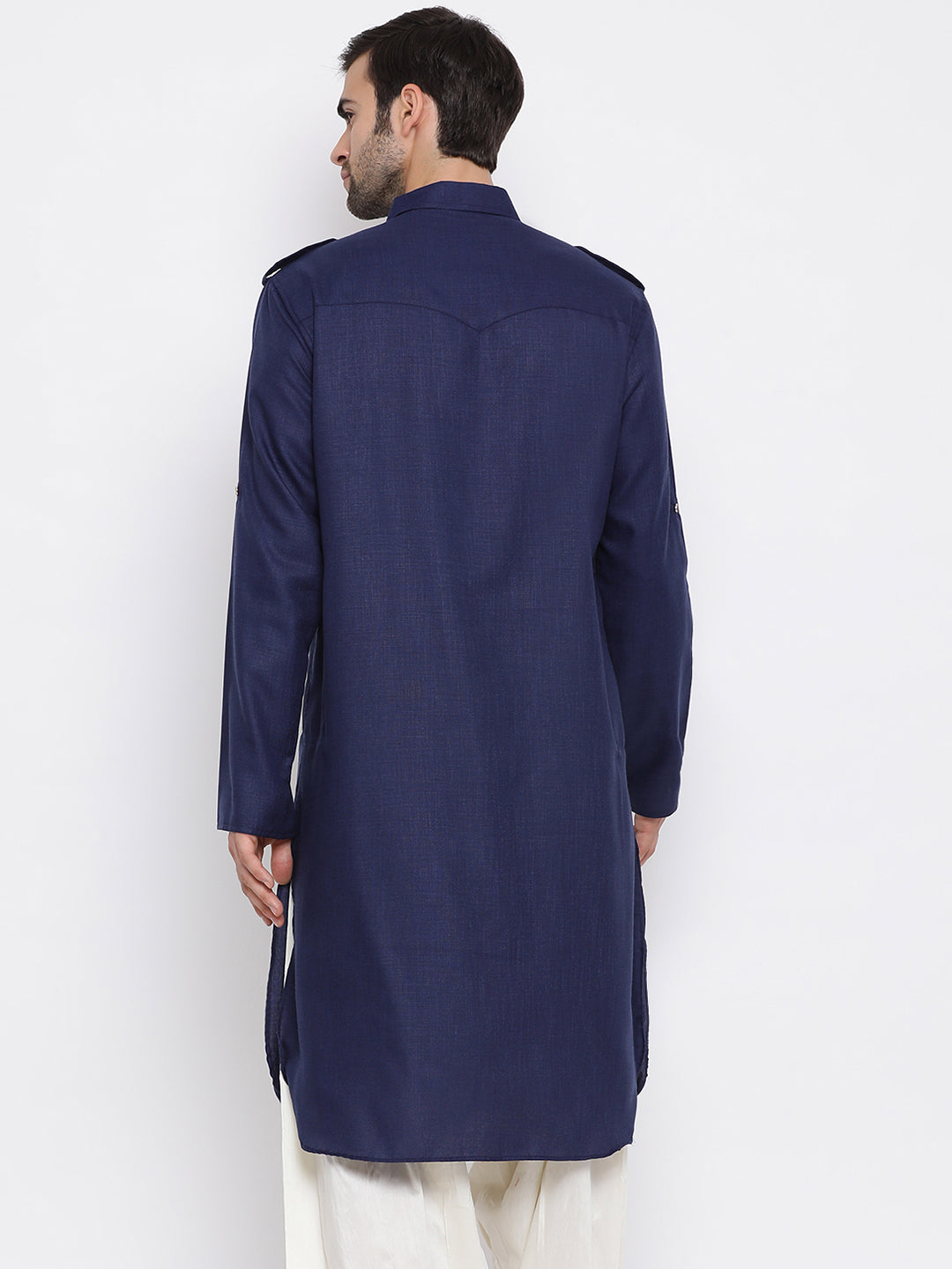 Vastramay Men's Blue Cotton Blend Pathani Kurta - Distacart