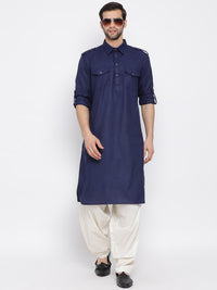Thumbnail for Vastramay Men's Blue Cotton Blend Pathani Kurta - Distacart