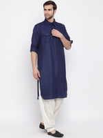 Thumbnail for VM by Vastramay Men's Blue Cotton Blend Pathani Kurta Set - Distacart