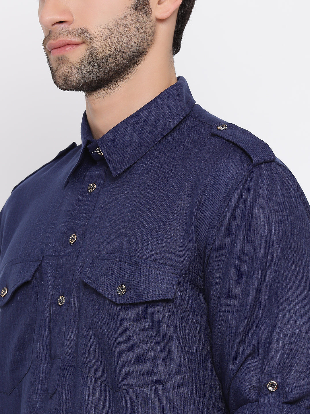 VM by Vastramay Men's Blue Cotton Blend Pathani Kurta Set - Distacart