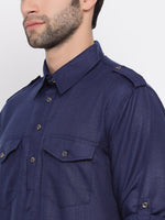 Thumbnail for VM by Vastramay Men's Blue Cotton Blend Pathani Kurta Set - Distacart