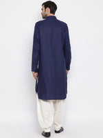 Thumbnail for Vastramay Men's Blue Cotton Blend Pathani Kurta Set - Distacart