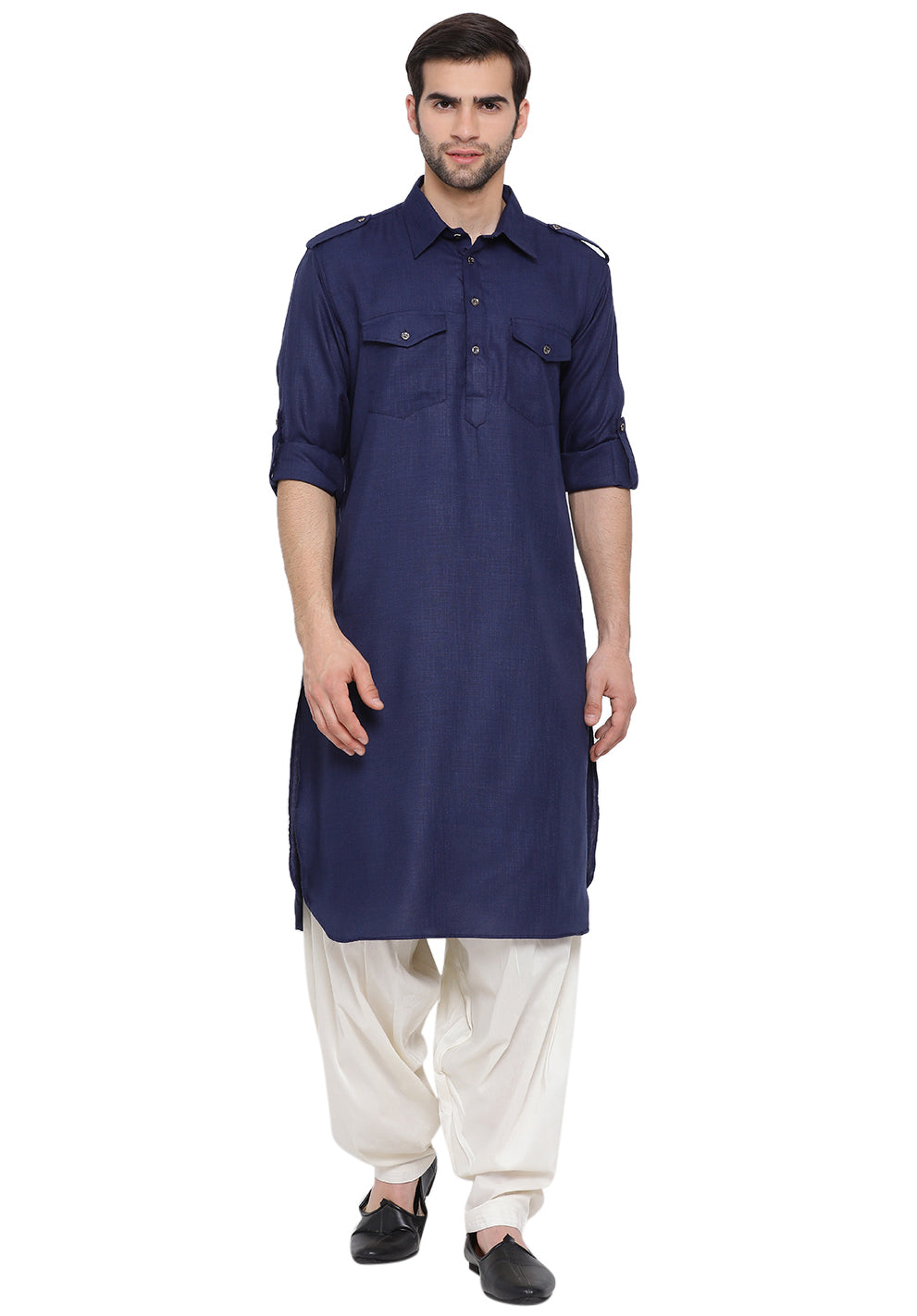 VM by Vastramay Men's Blue Cotton Blend Pathani Kurta Set - Distacart