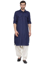 Thumbnail for VM by Vastramay Men's Blue Cotton Blend Pathani Kurta Set - Distacart