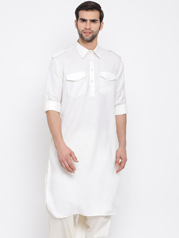 VM by Vastramay Men's Cream Cotton Blend Pathani Kurta - Distacart