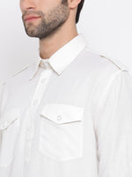 Thumbnail for VM by Vastramay Men's Cream Cotton Blend Pathani Kurta - Distacart