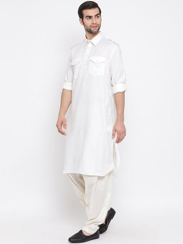 VM by Vastramay Men's Cream Cotton Blend Pathani Kurta Set - Distacart