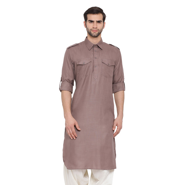 Vastramay Men's Grey Cotton Blend Pathani Kurta - Distacart