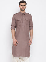 Thumbnail for Vastramay Men's Grey Cotton Blend Pathani Kurta - Distacart