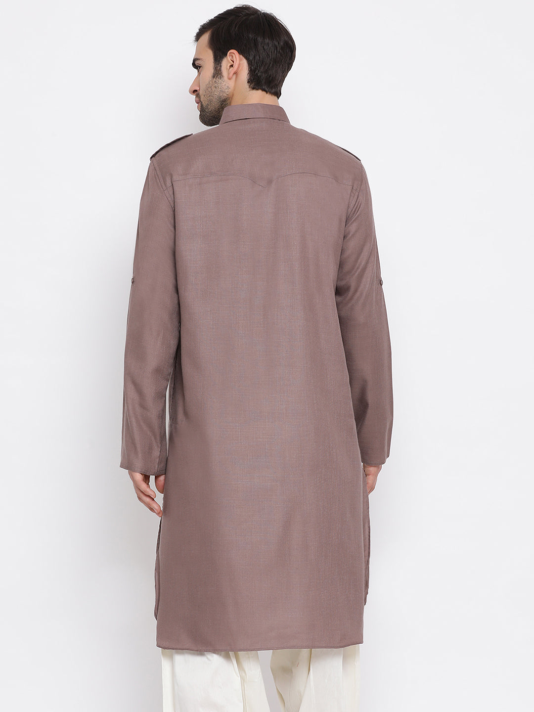 Vastramay Men's Grey Cotton Blend Pathani Kurta - Distacart