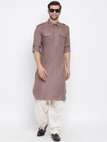 Thumbnail for Vastramay Men's Grey Cotton Blend Pathani Kurta - Distacart