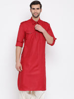 Thumbnail for VM by Vastramay Men's Maroon Cotton Blend Pathani Kurta - Distacart