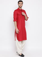 Thumbnail for Vastramay Men's Maroon Cotton Blend Pathani Kurta Set - Distacart
