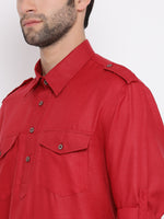 Thumbnail for Vastramay Men's Maroon Cotton Blend Pathani Kurta Set - Distacart
