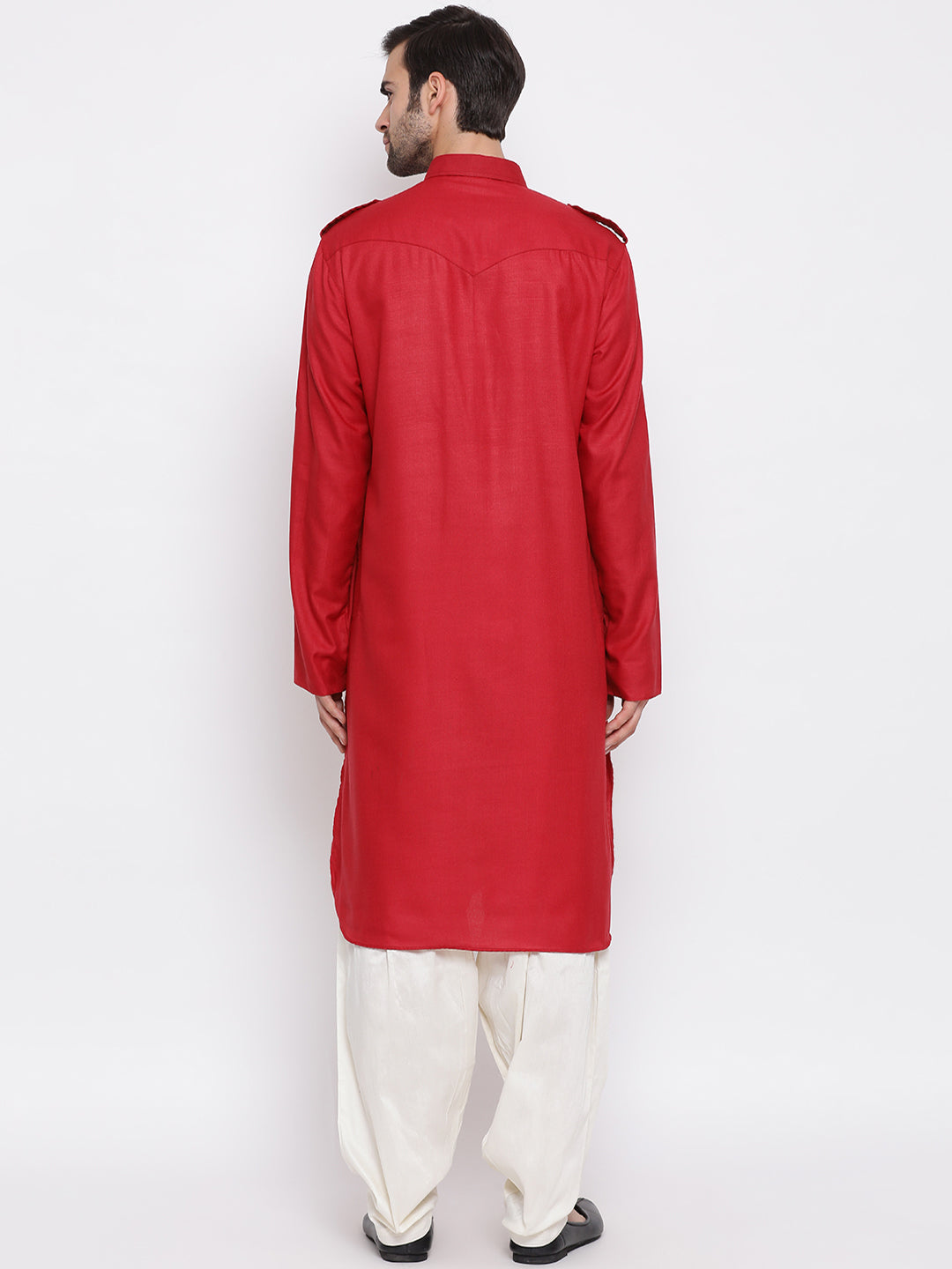 Vastramay Men's Maroon Cotton Blend Pathani Kurta Set - Distacart