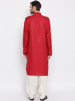 Thumbnail for Vastramay Men's Maroon Cotton Blend Pathani Kurta Set - Distacart