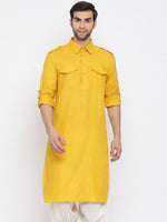 Thumbnail for VM by Vastramay Men's Mustard Cotton Blend Pathani Kurta - Distacart