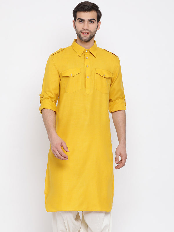 VM by Vastramay Men's Mustard Cotton Blend Pathani Kurta - Distacart