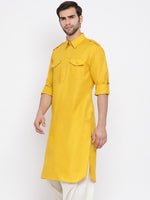Thumbnail for VM by Vastramay Men's Mustard Cotton Blend Pathani Kurta - Distacart