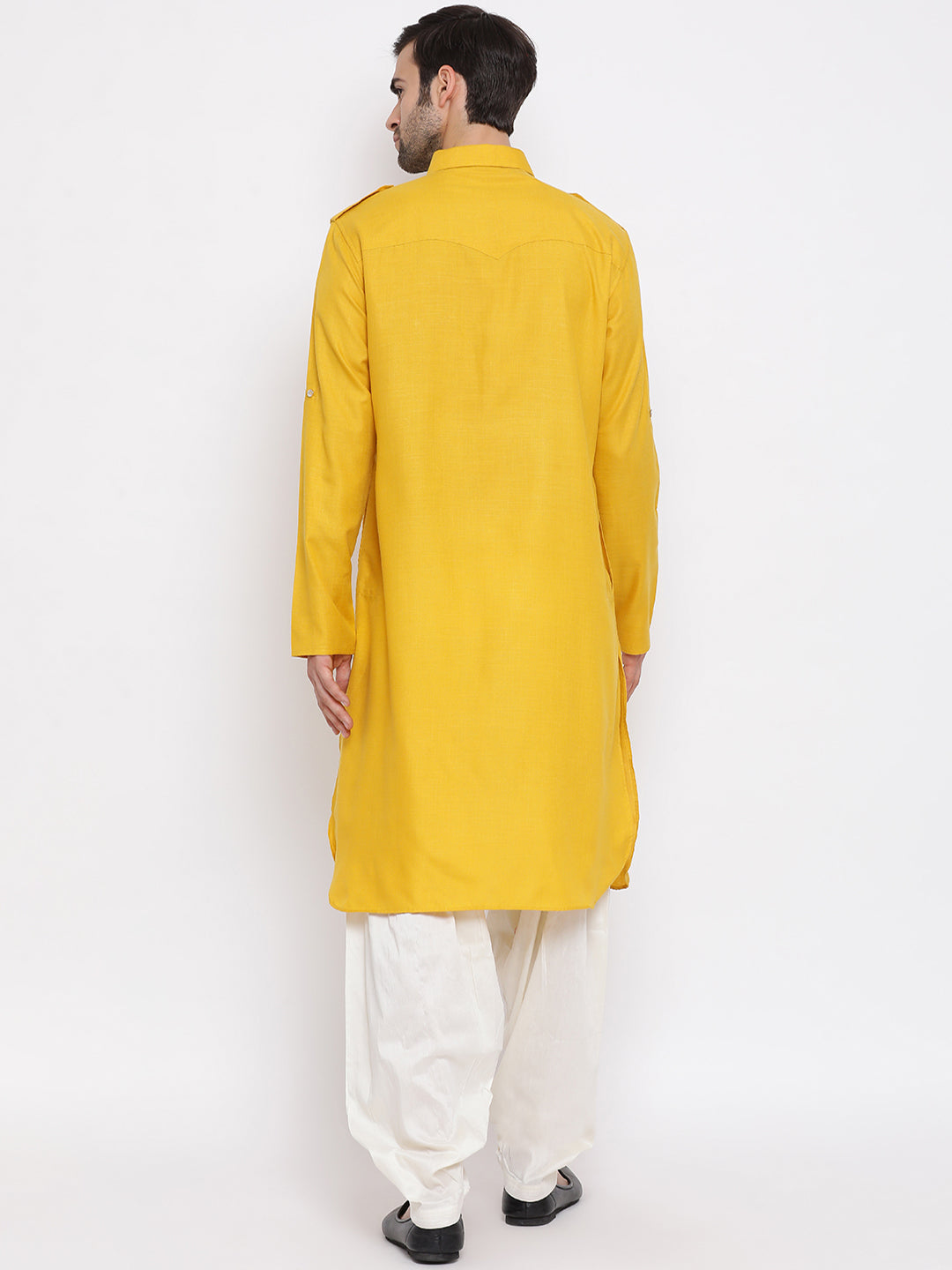 Vastramay Men's Mustard Cotton Blend Pathani Kurta Set - Distacart