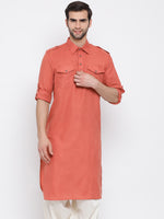Thumbnail for Vastramay Men's Pink Cotton Blend Pathani Kurta - Distacart