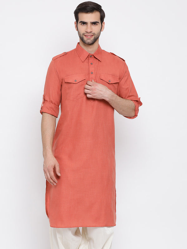 Vastramay Men's Pink Cotton Blend Pathani Kurta - Distacart