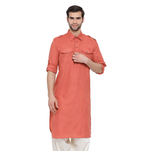Vastramay Men's Pink Cotton Blend Pathani Kurta - Distacart
