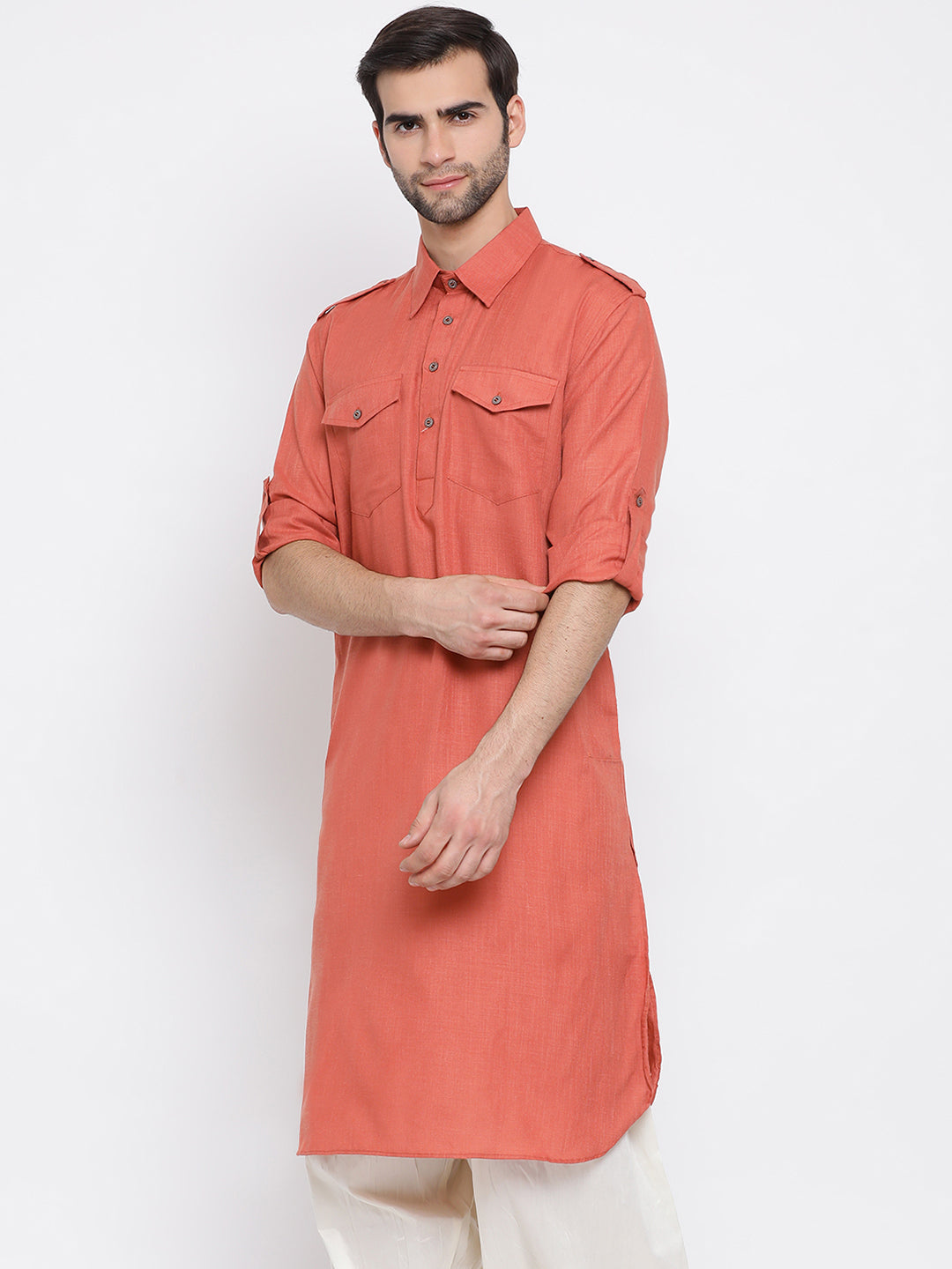 Vastramay Men's Pink Cotton Blend Pathani Kurta - Distacart