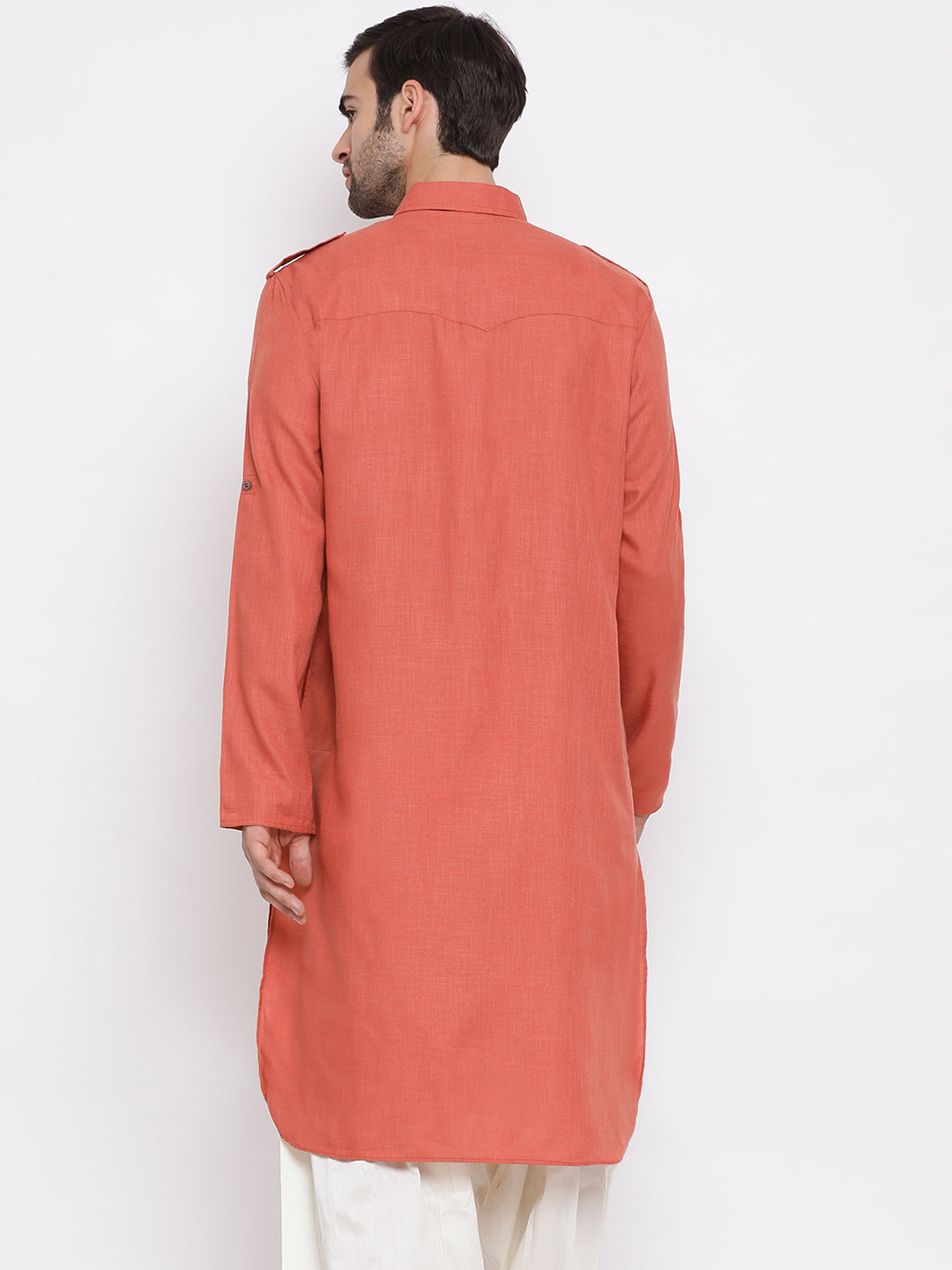 Vastramay Men's Pink Cotton Blend Pathani Kurta - Distacart