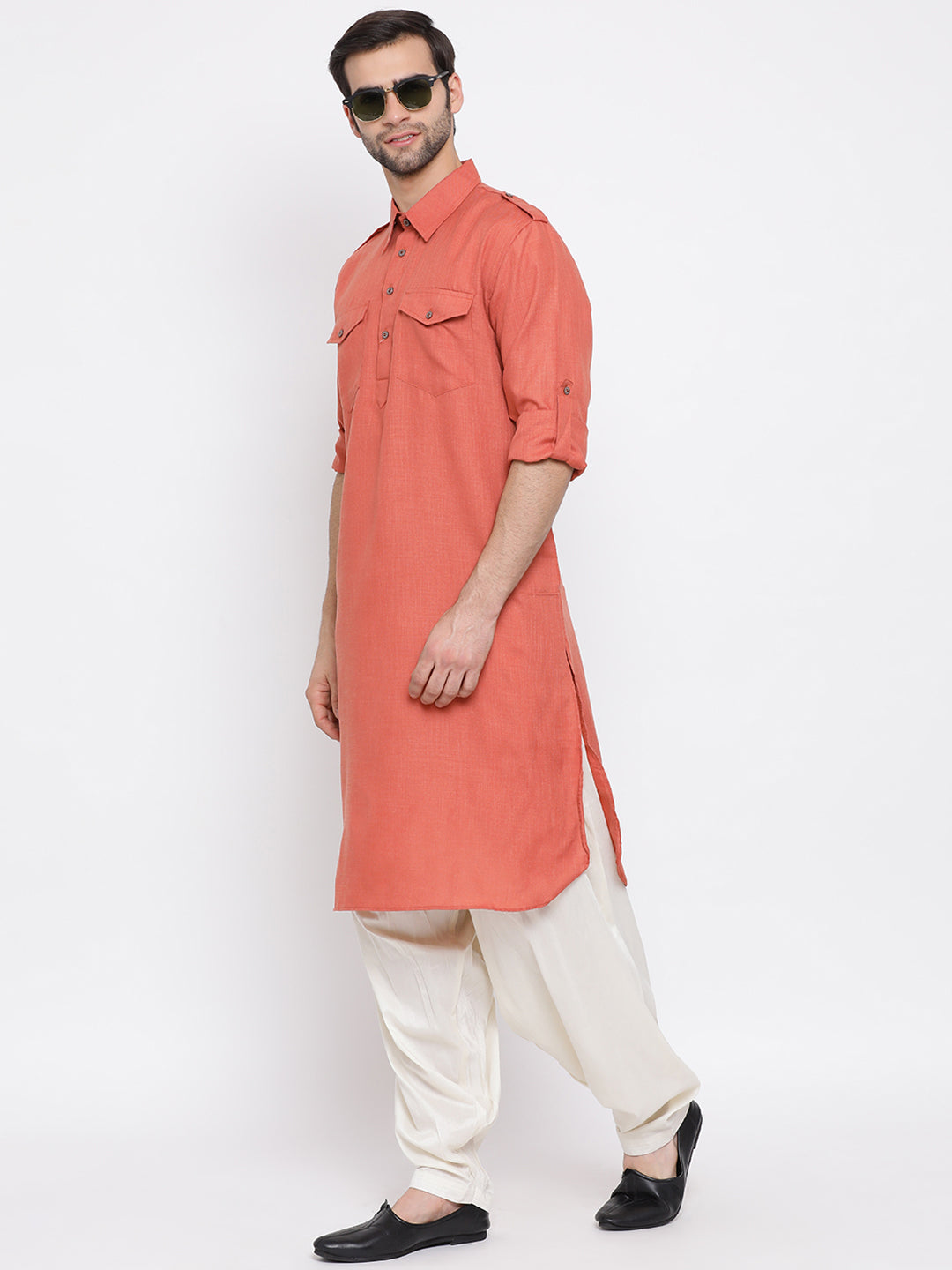 Vastramay Men's Pink Cotton Blend Pathani Kurta - Distacart