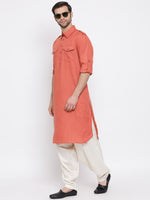 Thumbnail for Vastramay Men's Pink Cotton Blend Pathani Kurta - Distacart