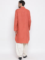 Thumbnail for Vastramay Men's Pink Cotton Blend Pathani Kurta Set - Distacart