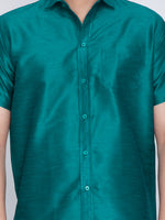 Thumbnail for VM by Vastramay Men's Rose Gold And White Silk Blend Shirt And Mundu - Distacart