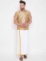 Thumbnail for Vastramay Men's Rose Gold Silk Blend Ethnic Shirt - Distacart