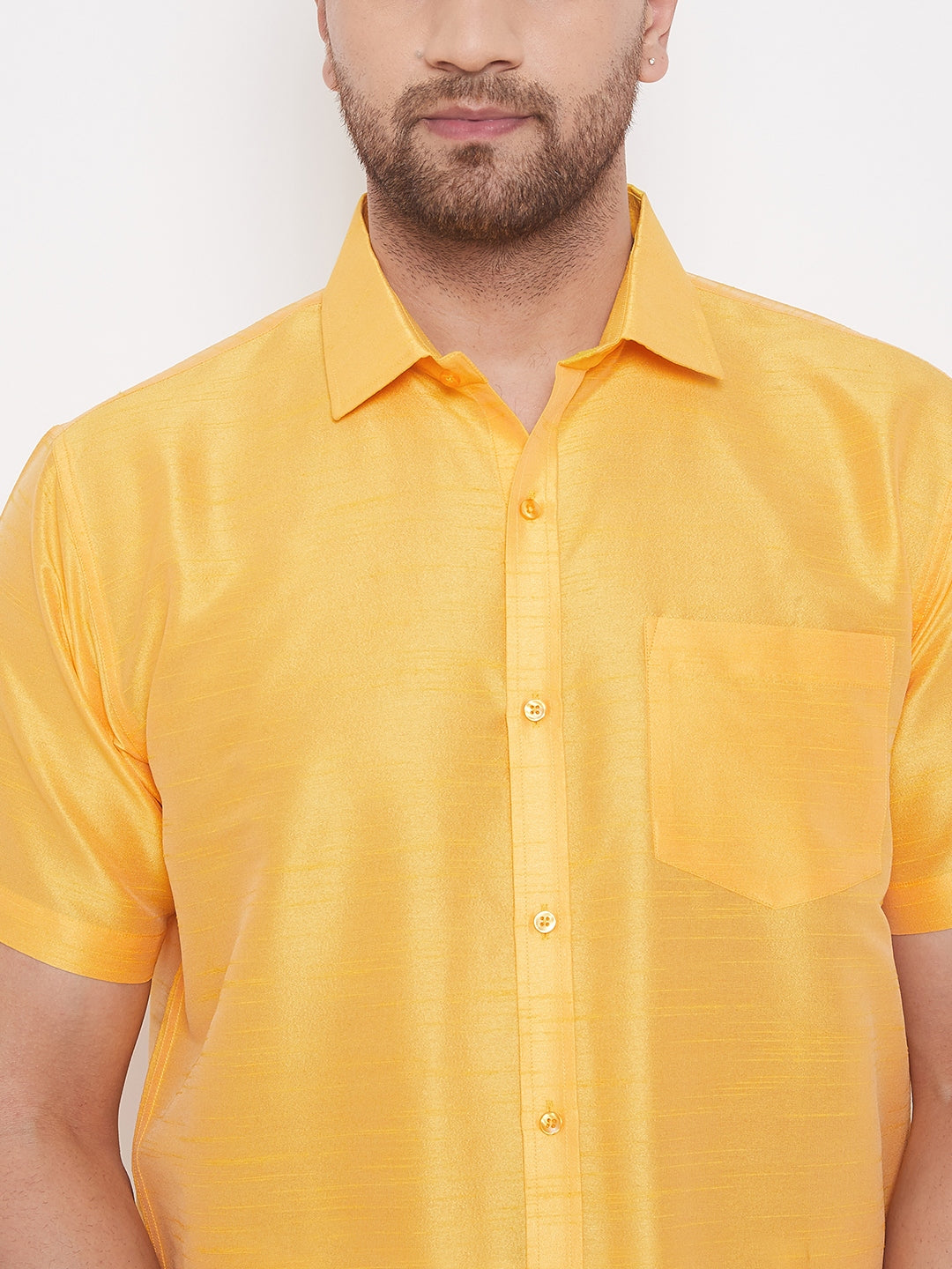 VM by Vastramay Men's Yellow And White Silk Blend Shirt And Mundu - Distacart